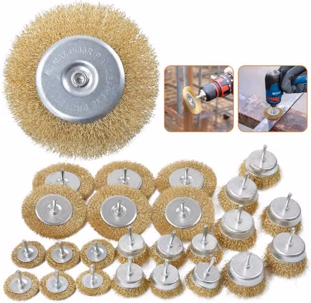 Nordara 24-Piece Heavy Duty Gold Cup Wire Brush Set for Angle Grinders with 1/4 inch Shank