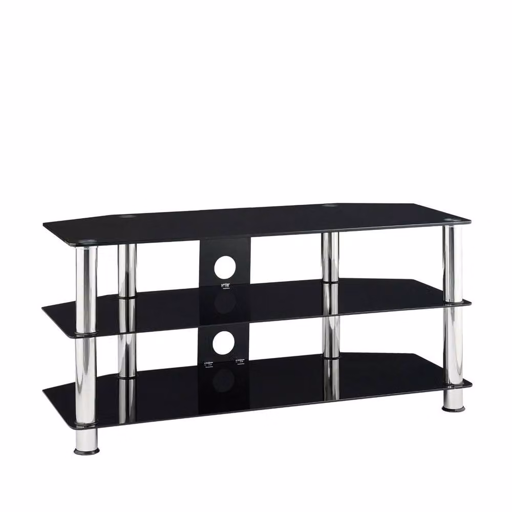 FORGEVIO Black Glass Modern TV Stand with 3 Shelves, Width: 105 cm – 3