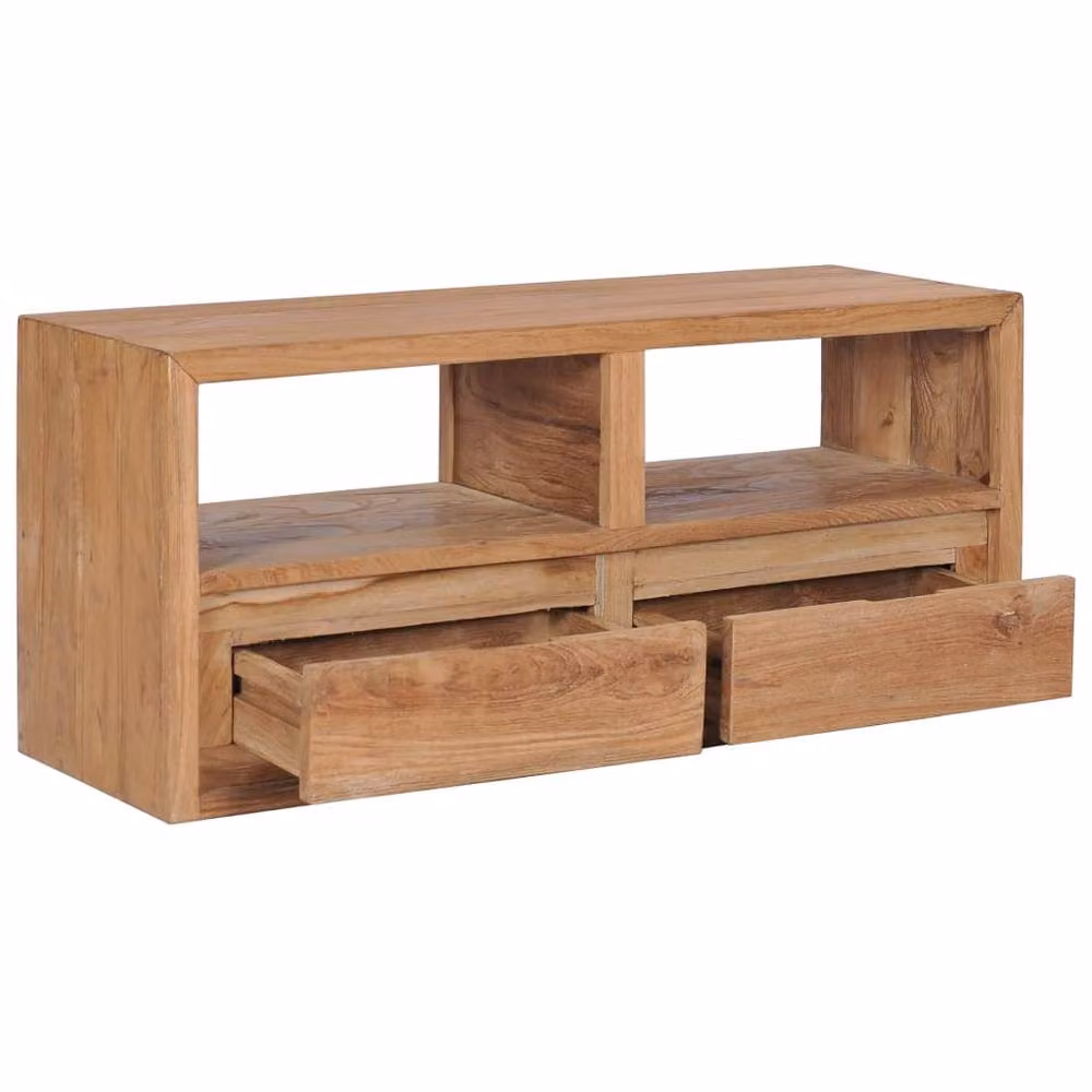Berkfield Home Modern Solid Teak Wood TV Cabinet in Brown, W/D/H: 90 x 30 x 40 cm – 2