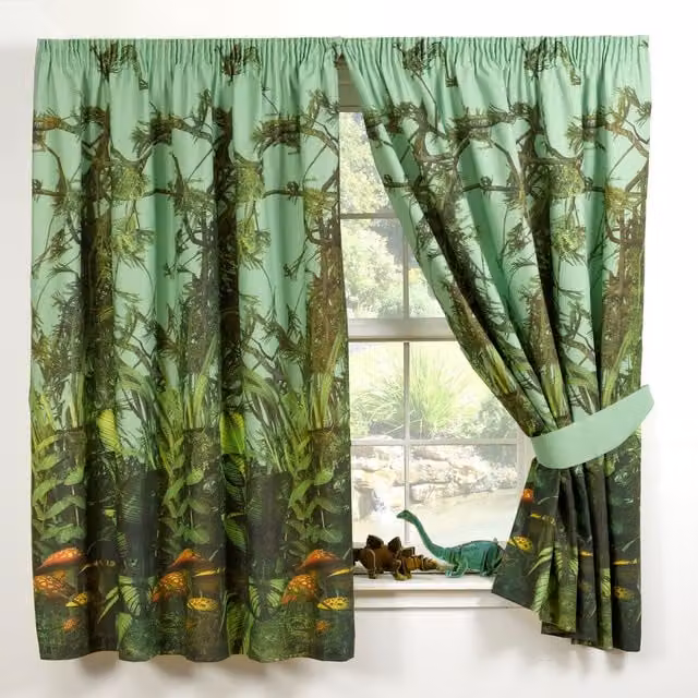 Rapport Home T Rex Polycotton Eyelet Curtains, Multicolour Floral Animal Print Pair