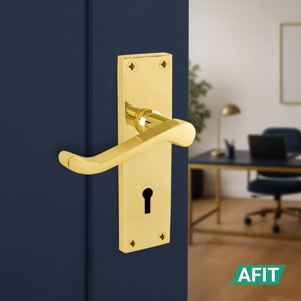 AFIT Polished Brass Scroll Door Handle Sashlock Victorian Pair in Gold – 3