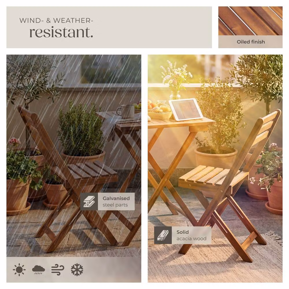 tectake Sóller Foldable Bistro Set for 2 People in Brown Oiled Acacia Wood and Glass – 6