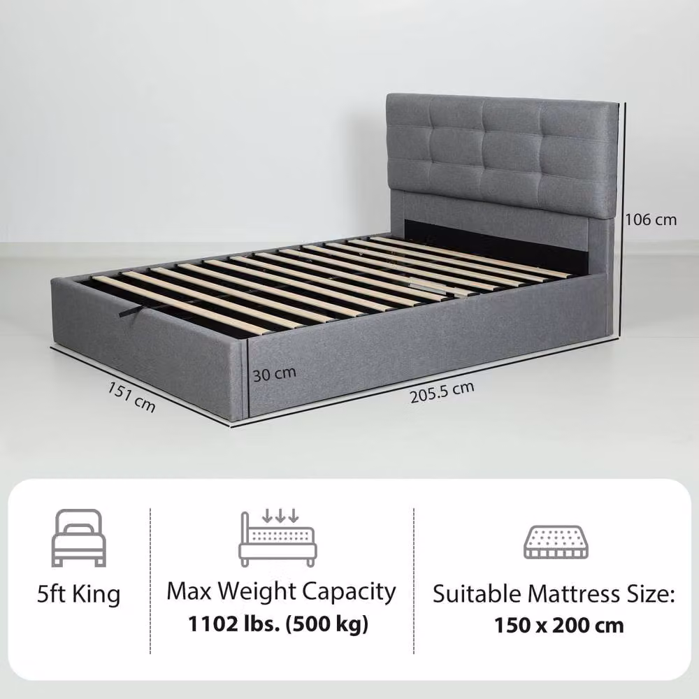 Wyld Haus Vivafa 5ft King Ottoman Bed with Gas Lift Storage, Grey – 4