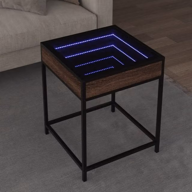 Berkfield Home Infinity LED Coffee Table in Brown Oak, W/D/H: 40 x 40 x 51 cm – 1