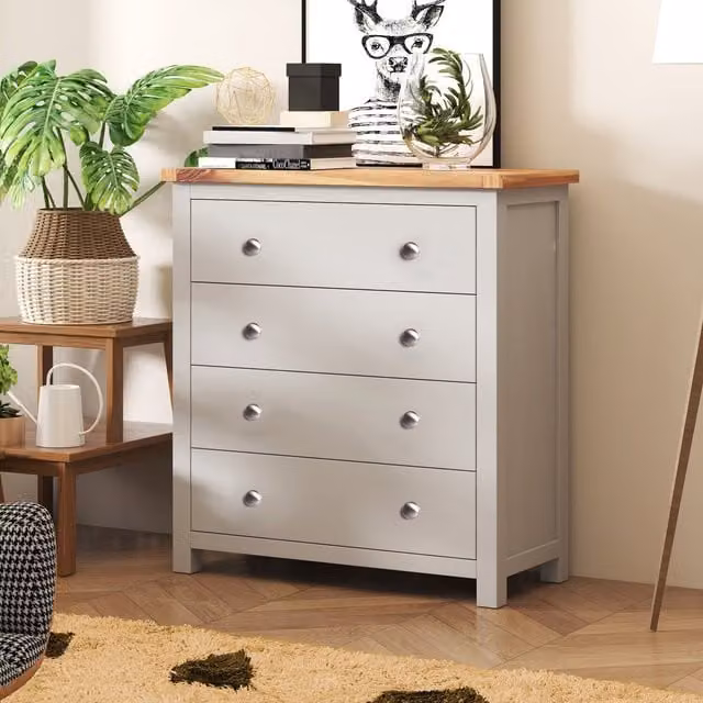 Cabinet Bits Argenta 4 Drawer Chest of Drawers in Light Grey Pine with Chrome Knobs – 1
