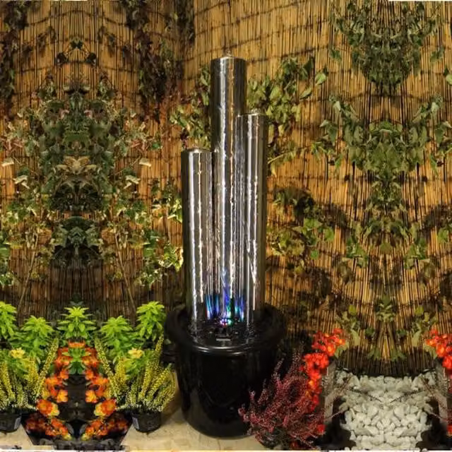 Tranquility Modern Stainless Steel Solar Water Column in Grey and Silver