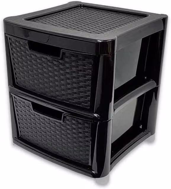 FORGEVIO 2 Tier Plastic Storage Drawer Cabinet Unit in Black