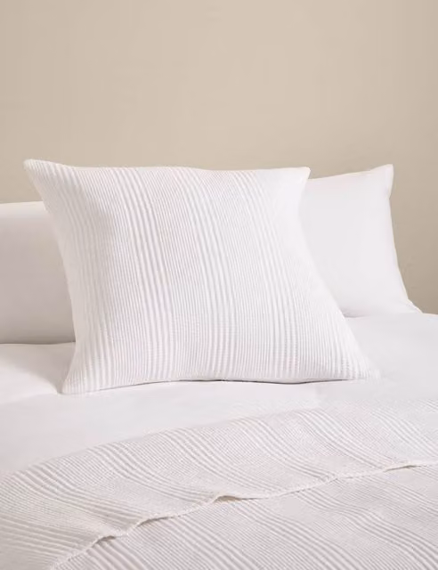 M&S White Striped Cotton and Linen Square Decorative Cushion with Removable Cover