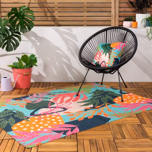 Terrys Coralina Washable Floral Indoor Outdoor Rug, Blue and Multicolour, W: 120 cm, D: 170 cm