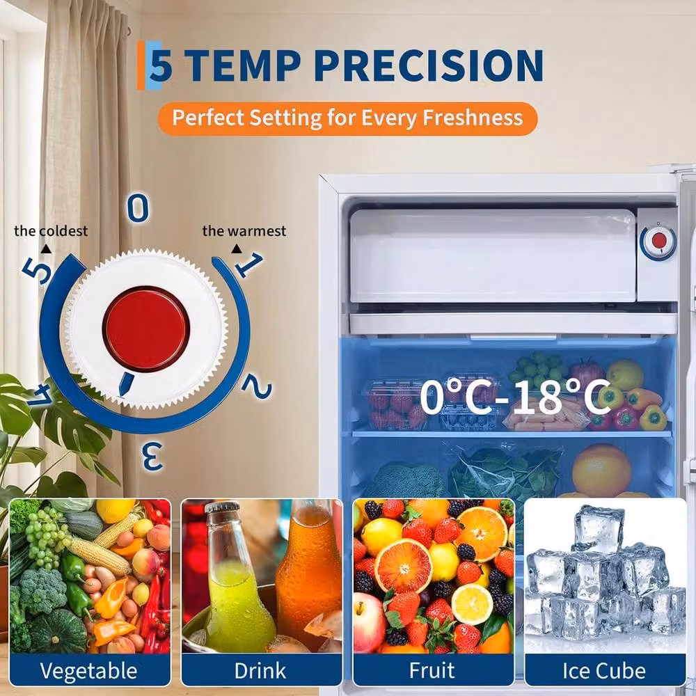 London Boutique 45L Compact Table Top Fridge Freezer in White with 5 Temperature Settings and Reversible Door – 3