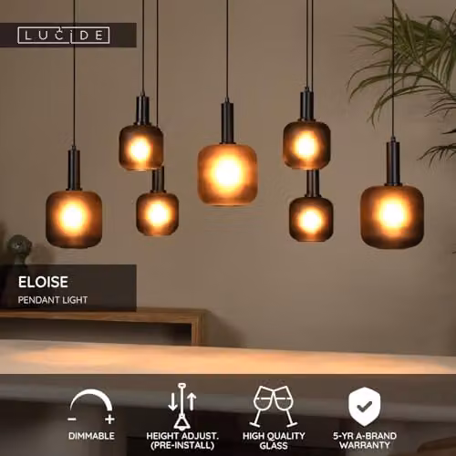 Lucide Eloise Dimmable Adjustable Modern Pendant Light, Black, 7 x E27 – 2