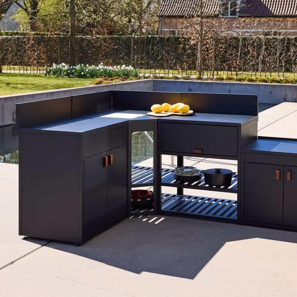 sweeek Modern Outdoor Kitchen with 6 Steel Modules in Black, W/D/H: 225 x 82.5 x 110 cm – 4