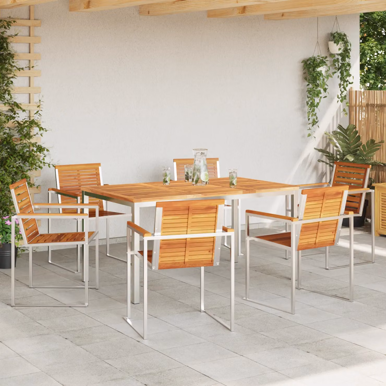 Berkfield Home 7 Piece Garden Dining Set in Brown Solid Acacia Wood and Steel – 3