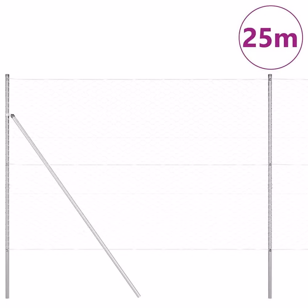 Berkfield Home Silver Galvanised Steel Hexagon Wire Mesh Fence, H: 160 cm, L: 25 m – 2
