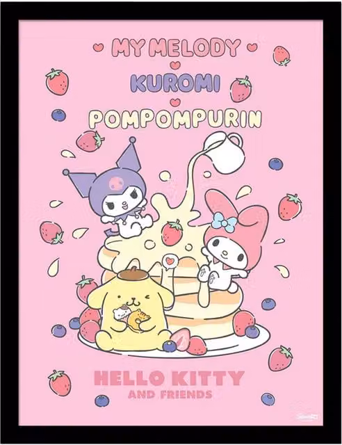 Sanrio Friends Pink Framed Paper Wall Poster