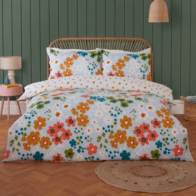 Rapport Home Betty Reversible Floral Polyester Duvet Cover Set with Pillowcase, Multicolour, 140 x 200 cm