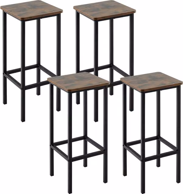 Costway Set of 4 Industrial Brown Kitchen and Dining Bar Stools with Wood and Metal Construction