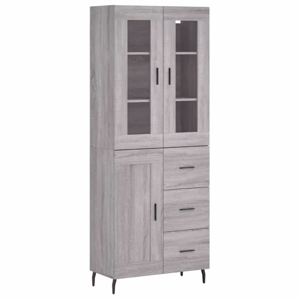 Berkfield Home Grey Sonoma Modern Highboard with Hinged Doors and Internal Shelves, W: 69.5 cm, D: 34 cm, H: 180 cm – 2
