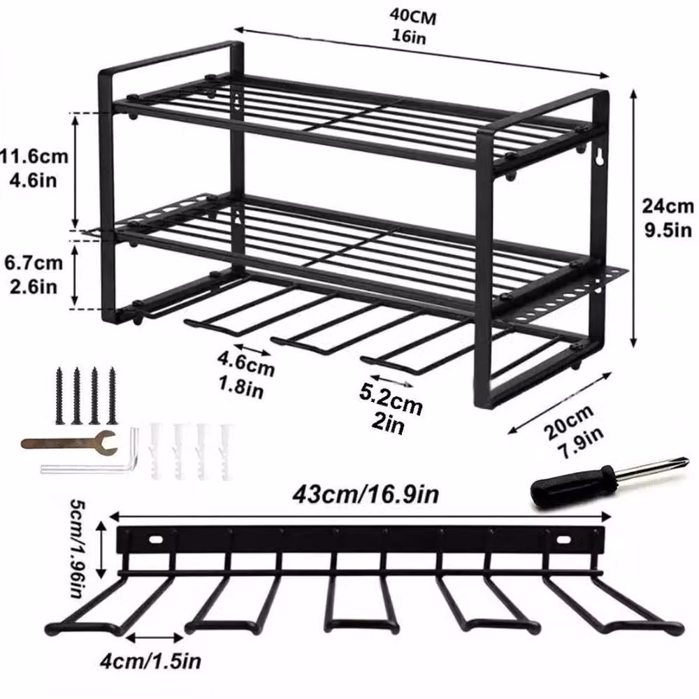 FORGEVIO Heavy Duty Metal Power Tool and Drill Wall Mount Organiser, Black, W/D/H: 40.0 x 24.0 x 20.0 cm – 2