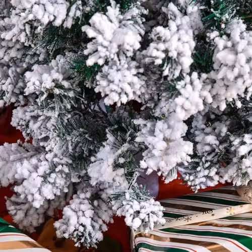 HOMCOM 4ft Prelit Artificial Snow Flocked Christmas Tree in Green and White – 6