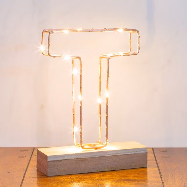 Echo Three LED Alphabet Wire Frame Letter Light T in Gold