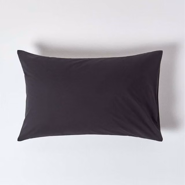 Homescapes Black Egyptian Cotton Housewife Pillowcase, 200 Thread Count Percale, W: 74 cm, D: 48 cm, H: 48 cm