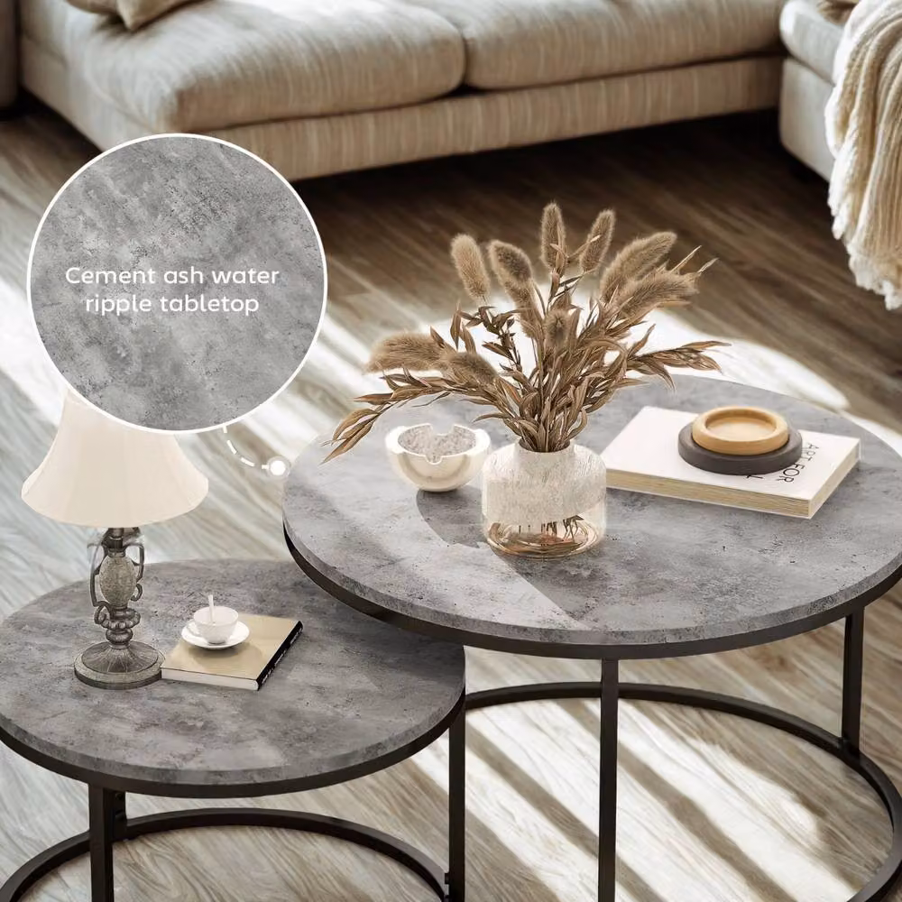 FURNOS 2-Piece Nesting Tables with Grey Faux Marble Tops and Black Metal Bases – 4