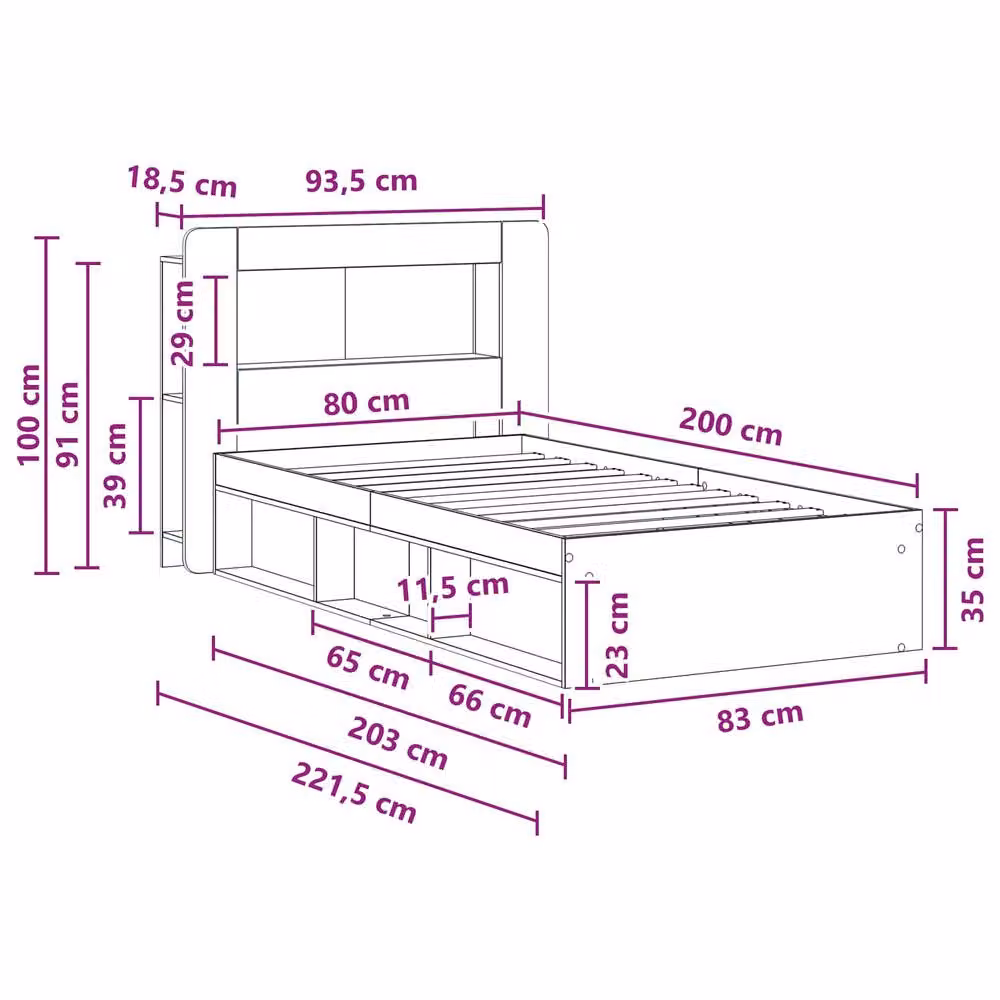 Berkfield Home Modern Bed Frame with Storage Drawers in Smoked Oak Brown, W: 80 cm, L: 200 cm – 5