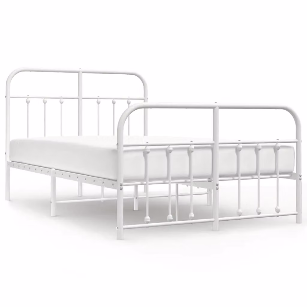 Berkfield Home Metal Bed Frame with Headboard and Footboard in White, W/D/H: 120 x 200 cm – 2