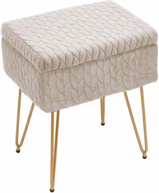 KORVIXA Beige Upholstered Storage Ottoman Pouffe Seat Stool, W/D/H: 100 x 100 x 100 cm