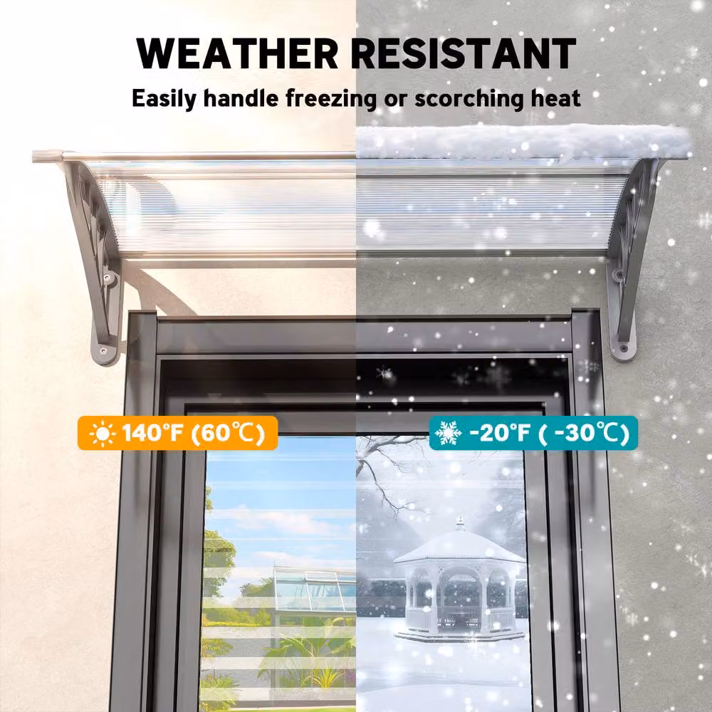 Rolipo Clear Front Door Canopy Awning Rain Shelter, W: 100 cm, D: 75 cm – 6