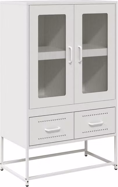 Berkfield Home Modern White Steel Highboard with Glass Doors, W/D/H: 68 x 39 x 111.5 cm