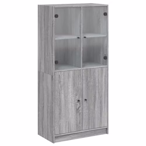 vidaXL Modern Highboard with Hinged Doors in Grey and Black, W/D/H: 68 x 37 x 142 cm