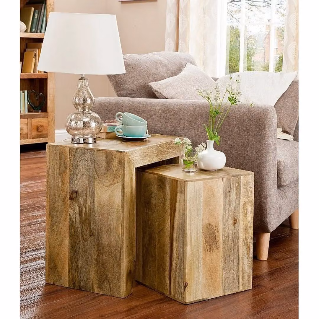 Jaipur Furniture Ltd Cube Nest Tables in Brown Mango Wood W50 x D50 x H54 cm – 2