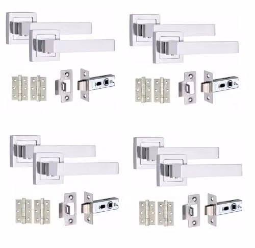 Golden Grace Delta Handle, Latch and Hinge Kit in Polished Chrome, 4 Sets – 1