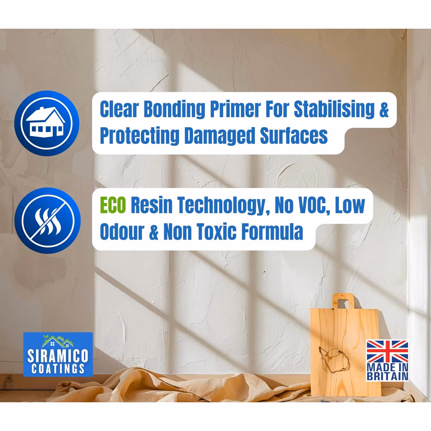 SIRAMICO COATINGS Clear Binding Primer, Water-Based Acrylic Sealer and Surface Stabiliser for Plaster, 0.5 l – 2