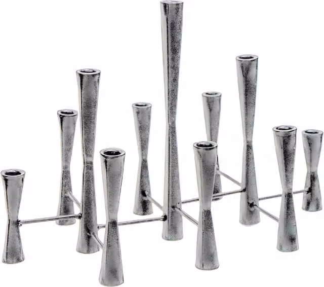 Ivyline Parker 11 Piece Silver Metal Modern Taper Candle Centerpiece, W: 52 cm, H: 42 cm