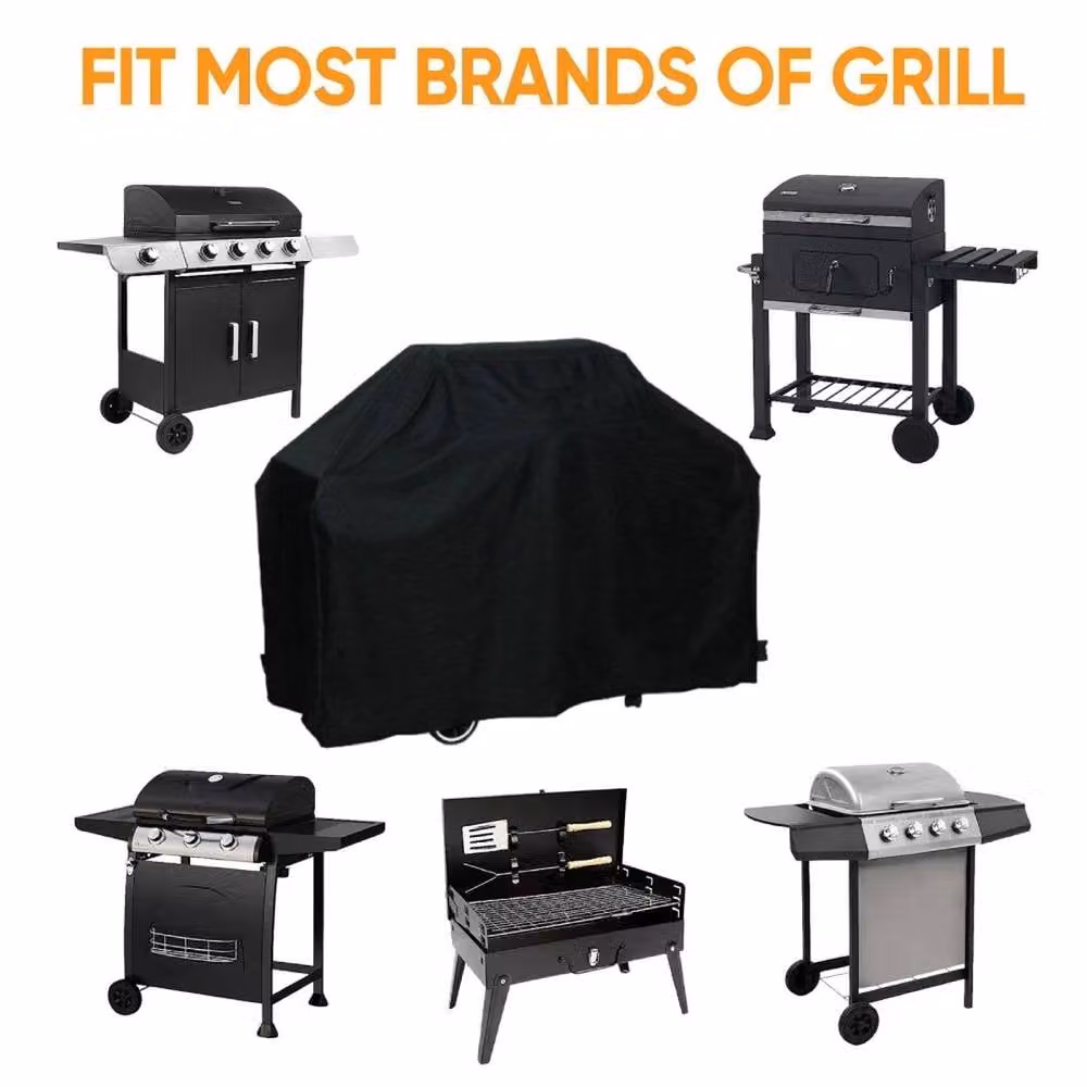 NESTLUNE Heavy Duty Waterproof BBQ Grill Protective Cover, Black, W/D/H: 145 x 61 x 117 cm – 3