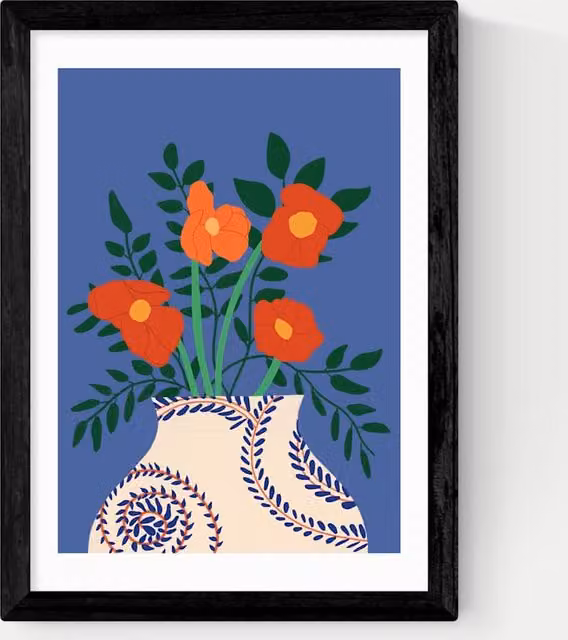 East End Prints Poppy Floral Framed Art Print in Black and Multicolour