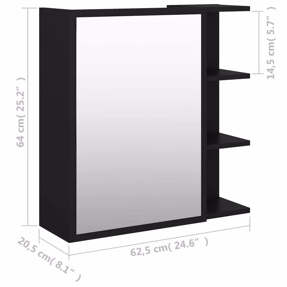 Berkfield Home Black Modern Wall Mounted Bathroom Mirror Cabinet with Hinged Doors, W/D/H: 62.5 x 20.5 x 64 cm – 6