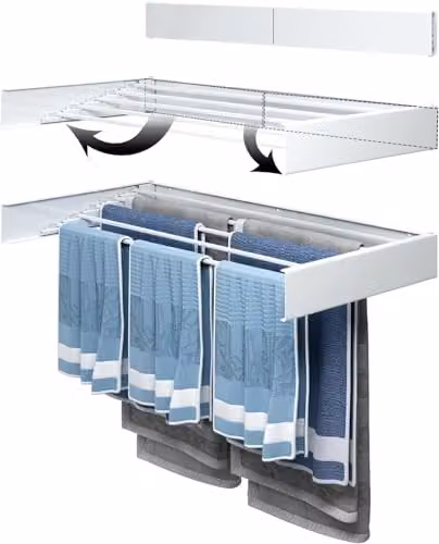 Groundlevel Wall Mounted Foldable Aluminium Laundry Clothes Drying Rack in White and Silver
