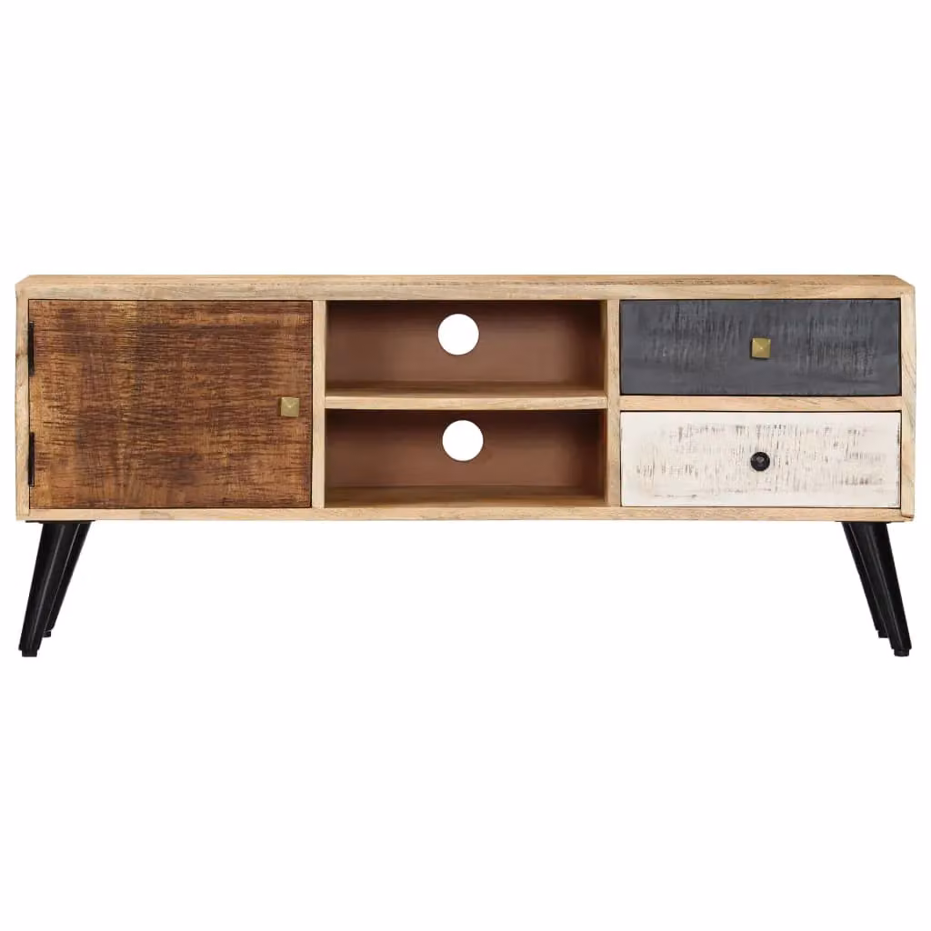 Berkfield Home Mid Century Solid Mango Wood TV Cabinet in Brown W/D/H: 115 x 30 x 47 cm – 2