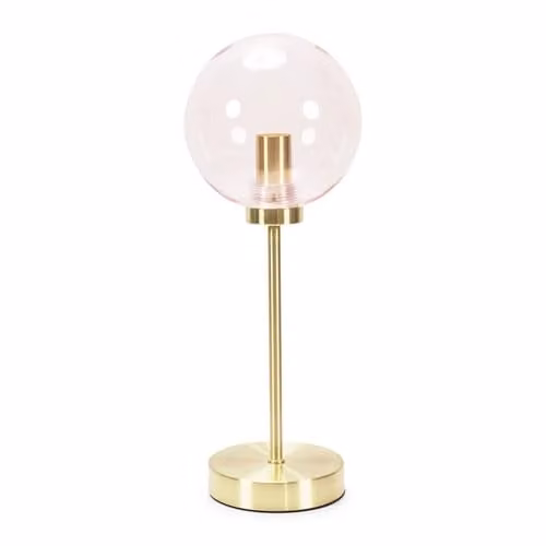 ValueLights Frenchie Art Deco Table Lamp with Pink Tinted Glass Sphere Shade and Gold Metal Stem – 1