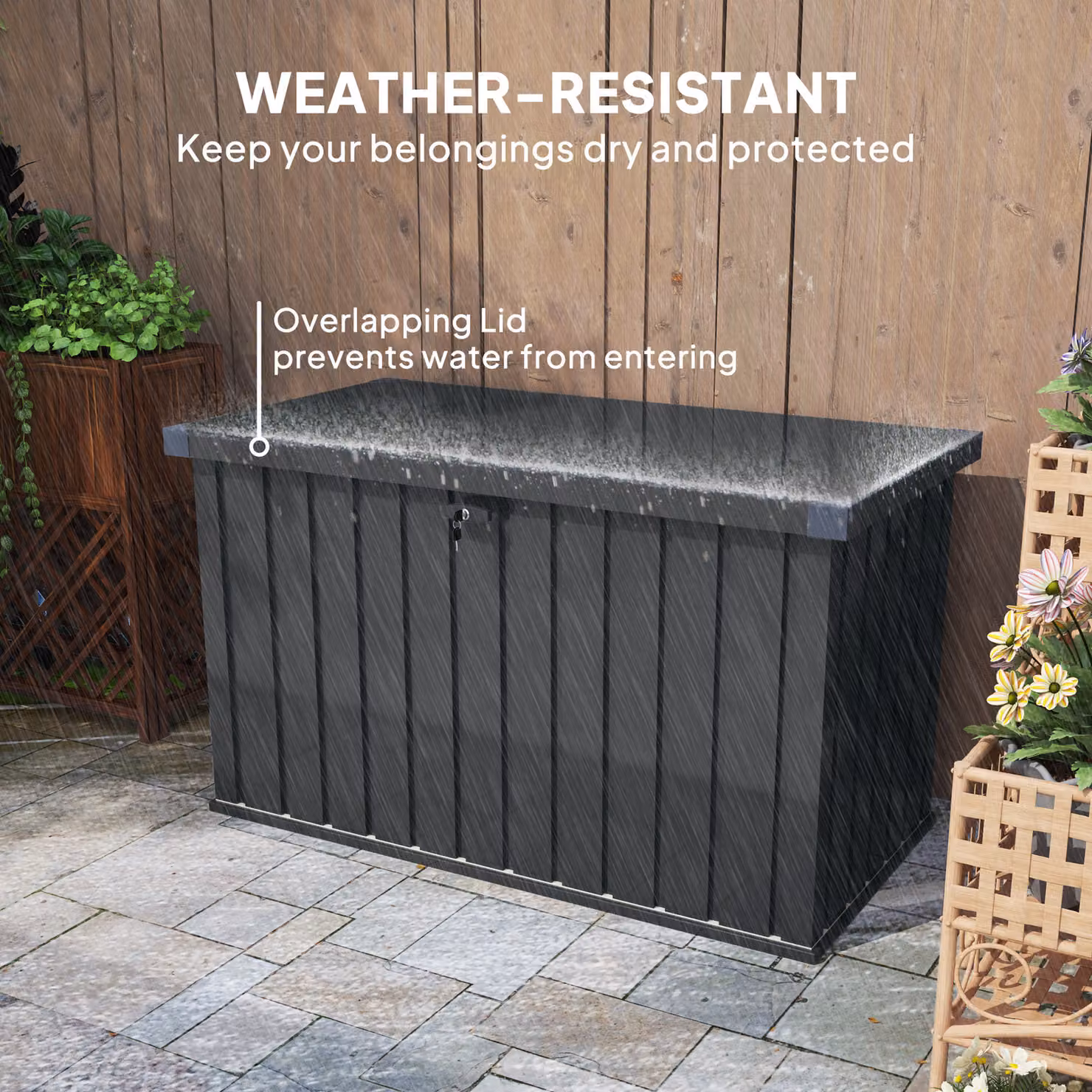 Outsunny 400L Galvanised Steel Garden Storage Box in Anthracite Matt Finish – 5