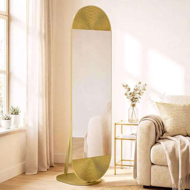 HOMCOM Wavy Full Length Freestanding Mirror with Metal Frame in Gold Tone, W: 50 cm, H: 161.5 cm