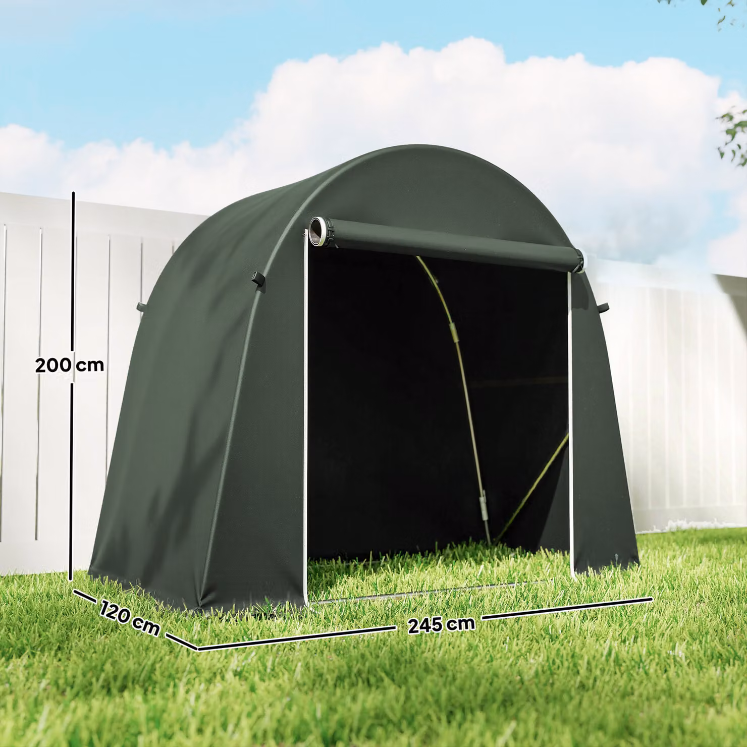 Outsunny Green Waterproof Garden Storage Bike Tent with Galvanised Metal Frame, W/D/H: 243.84 x 121.92 x 200 cm – 3