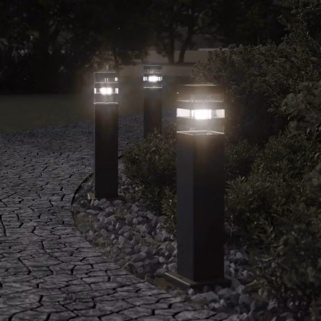 Berkfield Home Set of 3 Black Aluminium Outdoor Floor Bollard Lamps, Height: 50 cm – 1