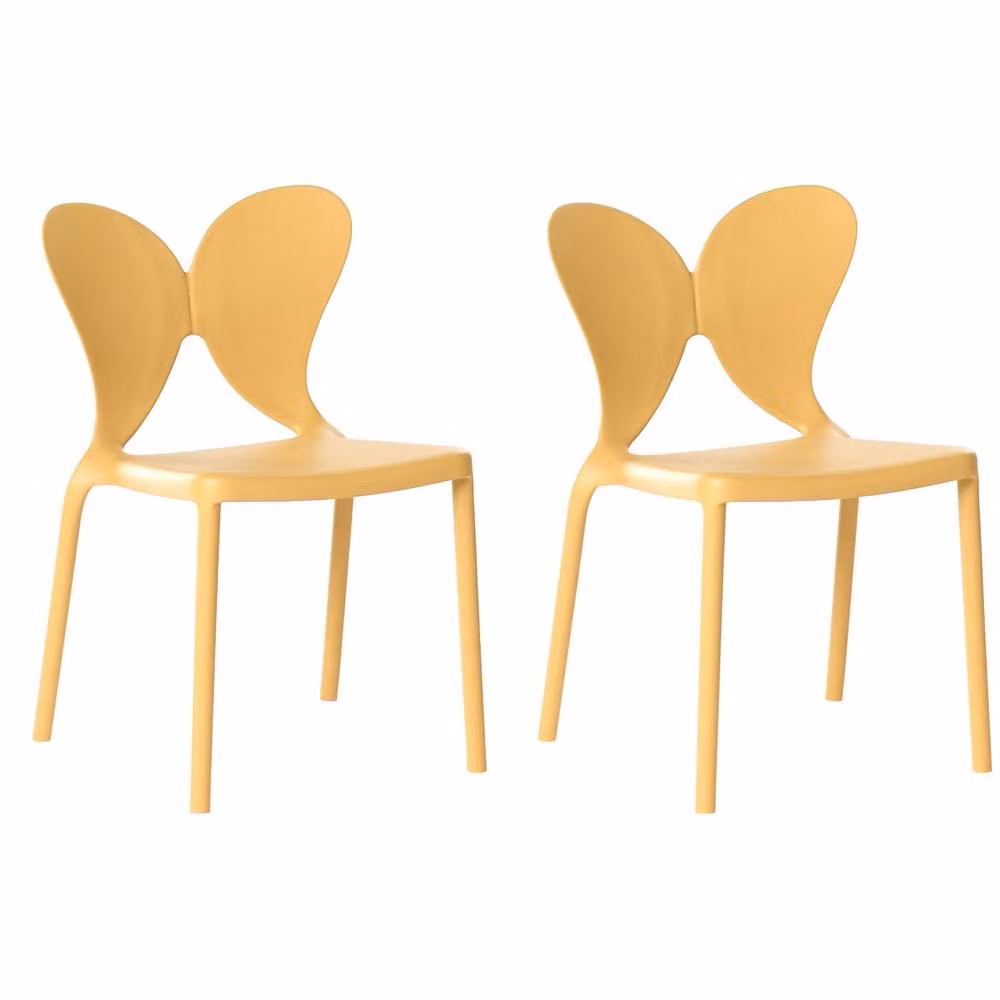 Wyld and Coco Set of 2 Yellow Butterfly Backrest Stackable Polypropylene Chairs – 2