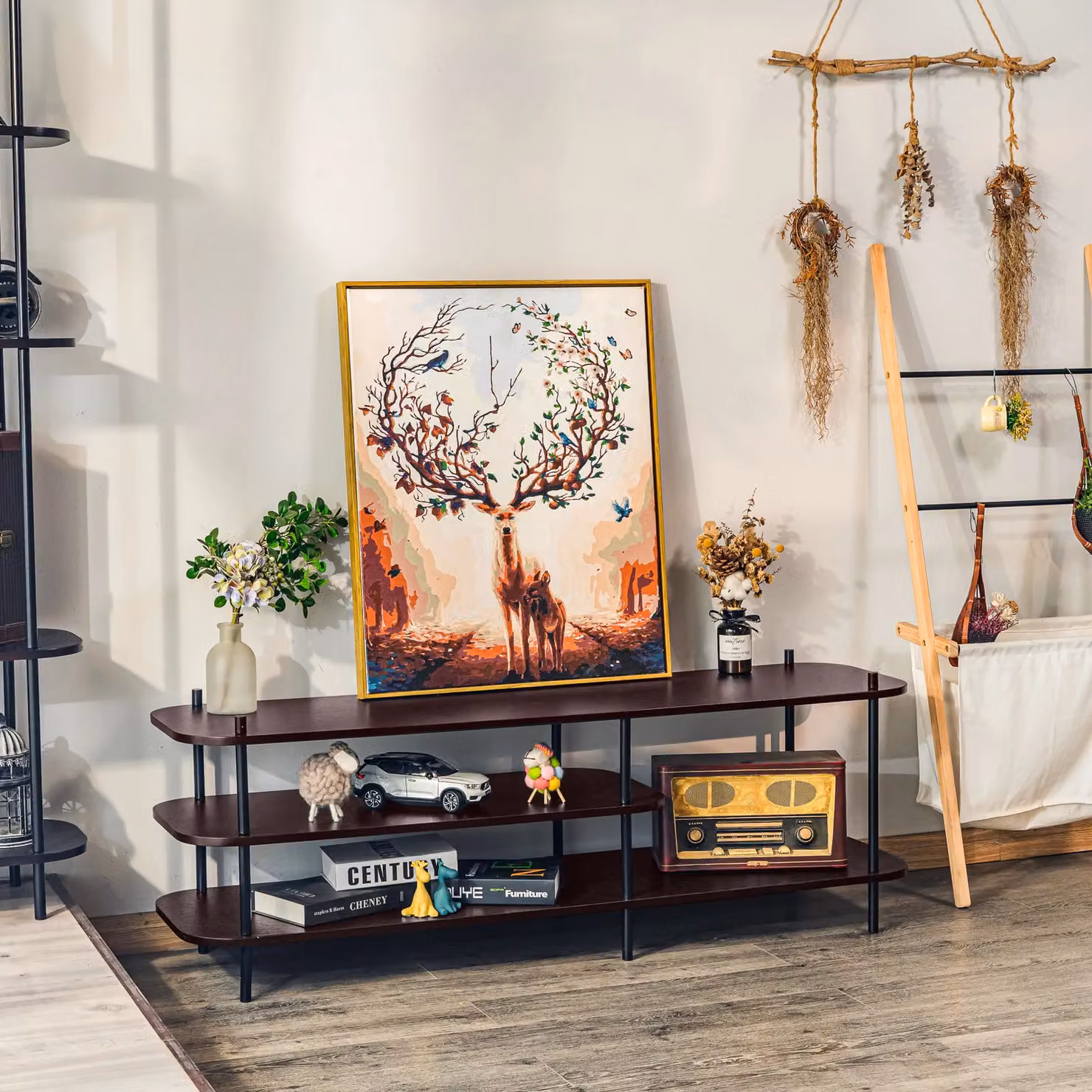 Nordlys Industrial Design TV Stand with Brown Wood and Black Metal Storage – 2