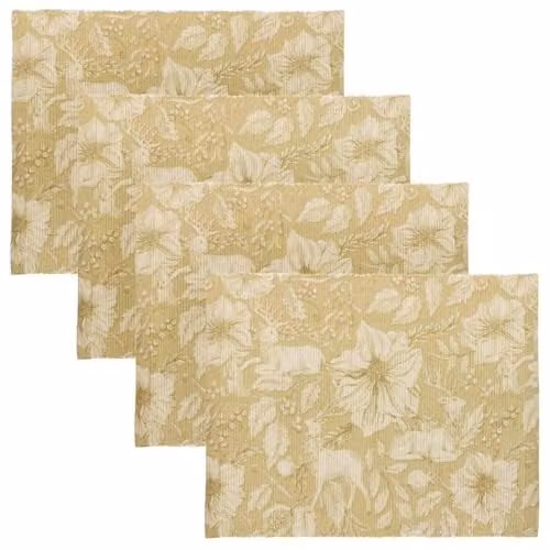 Paoletti Gold Stag Floral Christmas Placemats, Set of 4, W: 46 cm, D: 36 cm